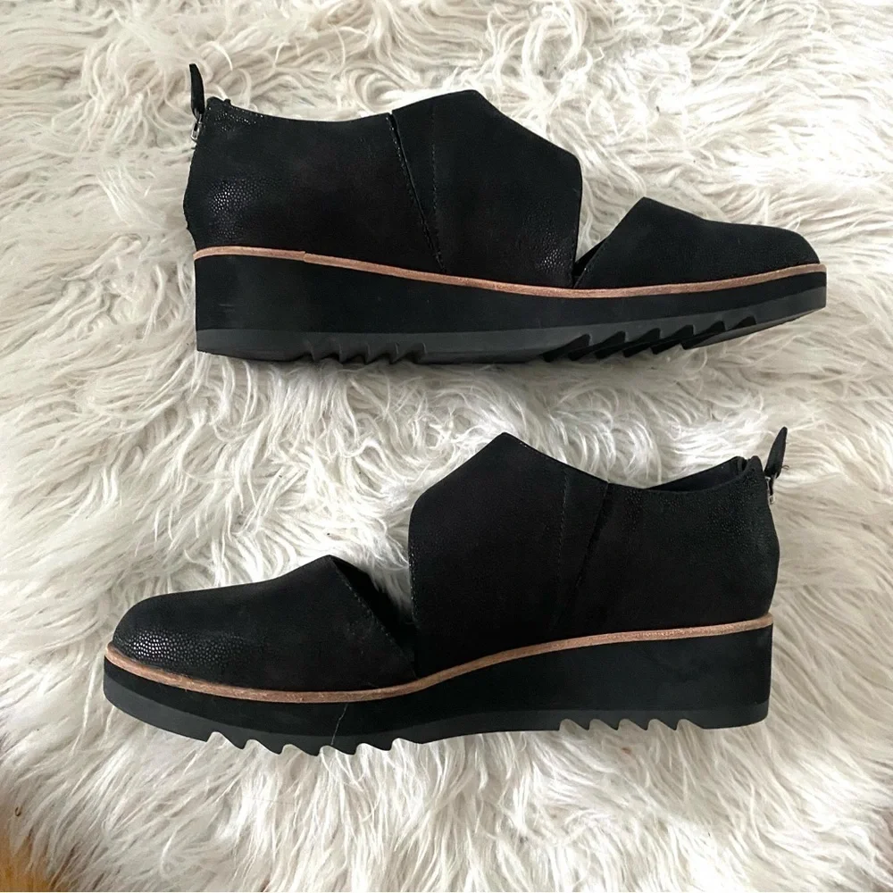 Eileen Fisher Match Suede Zip Demi-wedge Sandals Black Size 9.5 Leather